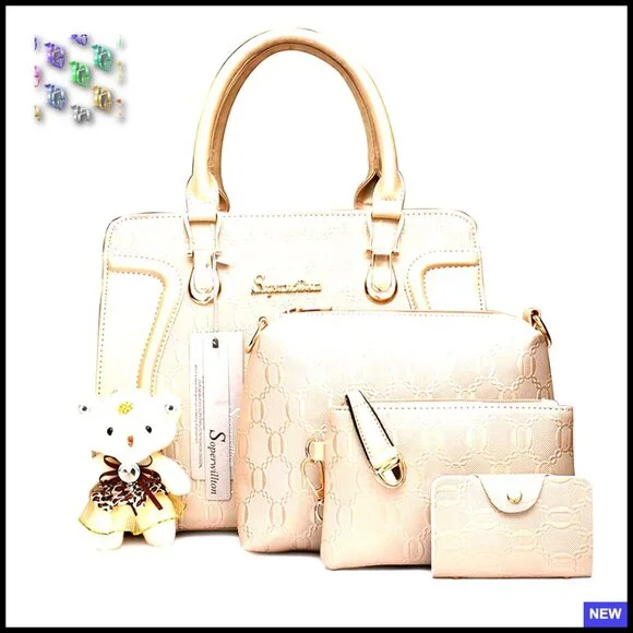 Faux Leather Tote Set 4-Piece Satchel Shoulder Bag Multi-Use Chic - Picture 1 of 7